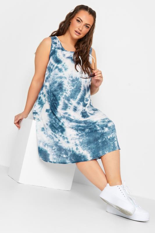 YOURS Plus Size Curve Dark Blue Tie Dye Print Swing Dress| Yours Clothing  2