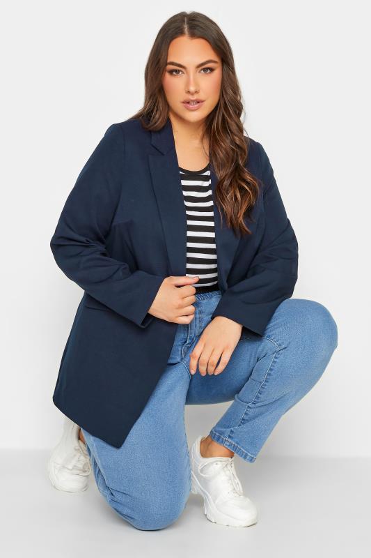 Plus Size Navy Blue Lined Blazer | Yours Clothing 4