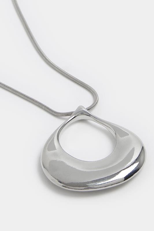 Silver Tone Long Teardrop Pendant Necklace | Yours Clothing 2