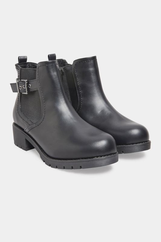 Black Chelsea Buckle Ankle Boots In Extra Wide EEE Fit 2