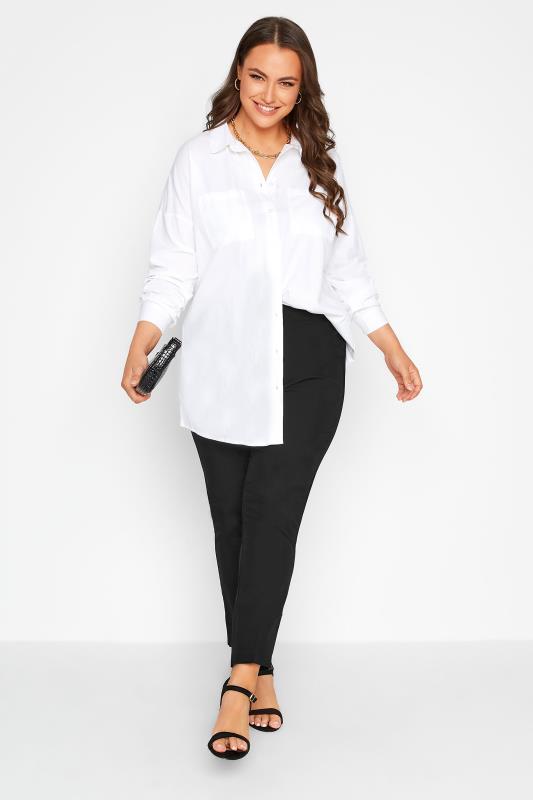 Plus Size Black Elasticated Tapered Stretch Trousers | Yours Clothing 2