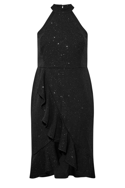 YOURS LONDON Plus Size Black Glitter Halter Neck Ruffle Wrap Dress | Yours Clothing 6