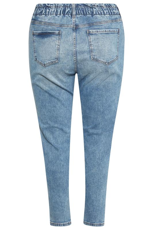 Curve Blue Washed Elasticated MOM Jeans 5