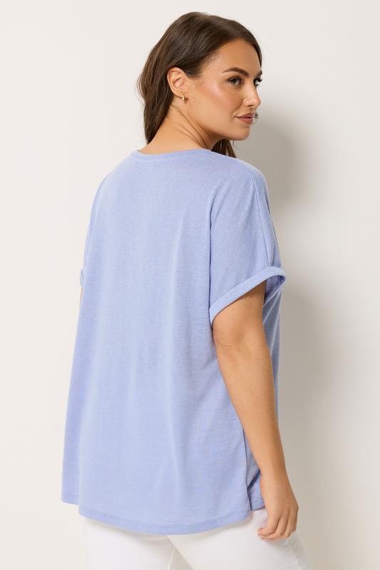 YOURS Plus Size Light Blue Linen Look T-Shirt | Yours Clothing 2