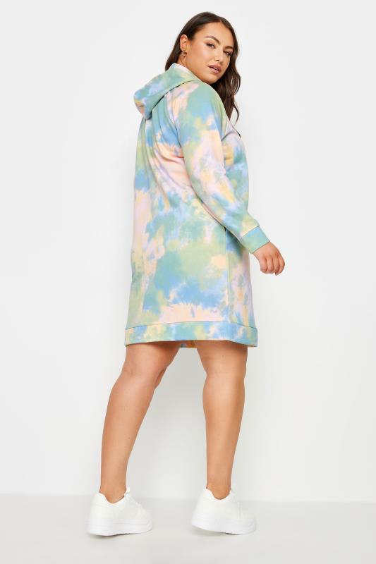 YOURS Curve Pink & Green Tie Dye Hoodie Dress | Yours Clothing 3