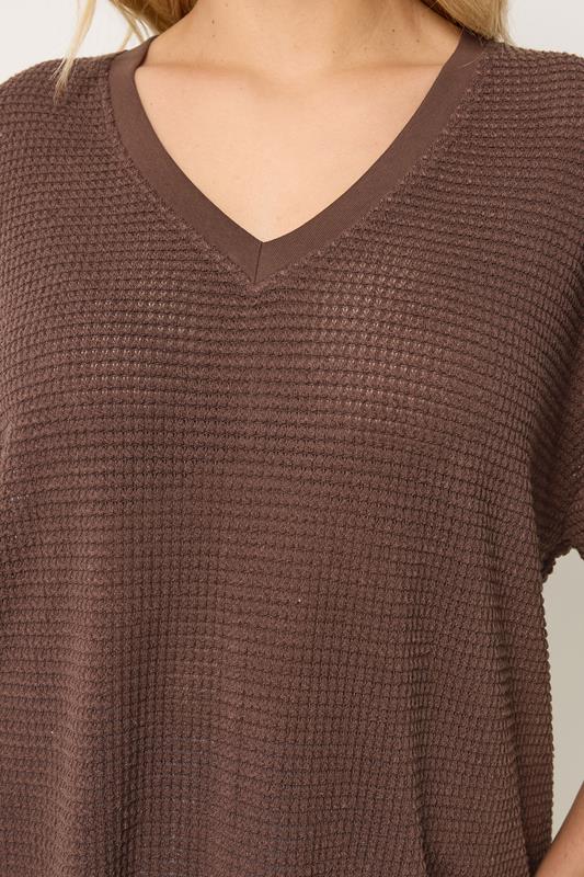 YOURS Plus Size Chocolate Brown Boxy Knitted T-Shirt | Yours Clothing 5