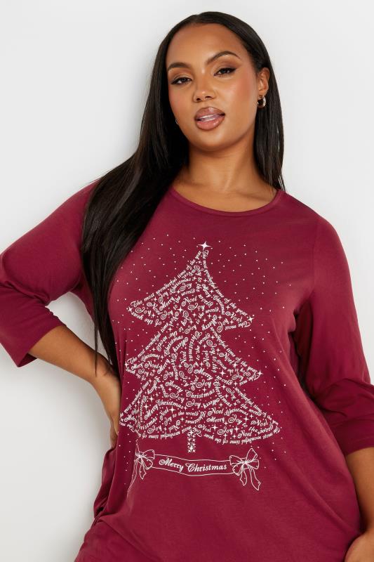 YOURS Plus Size Burgundy Red Christmas Tree Slogan Top | Yours Clothing  5