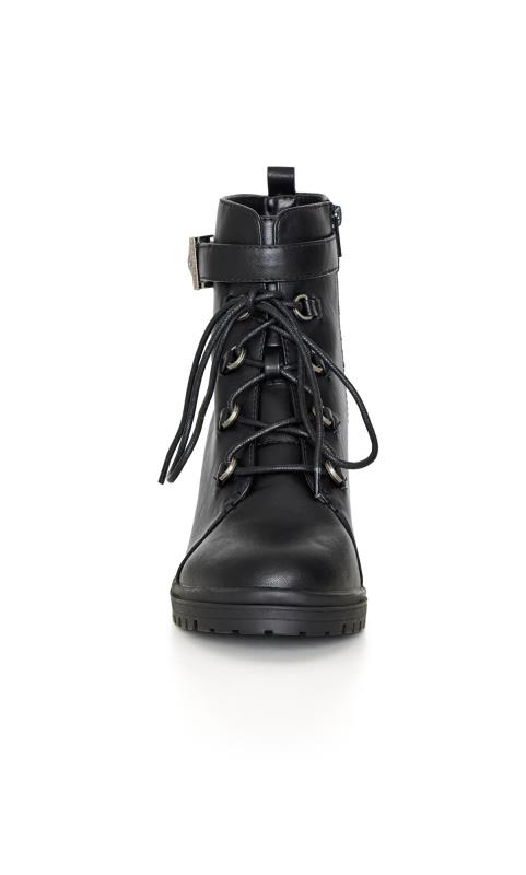 Evans Black Faux Leather Lace Up Chunky Heeled Boots 5