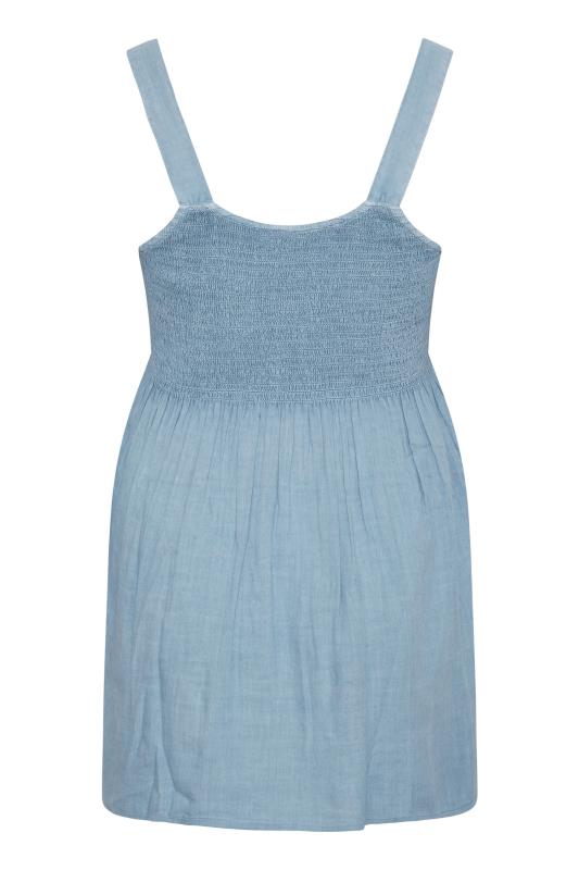 Plus Size Blue Acid Wash Shirred Vest Top | Yours Clothing  6