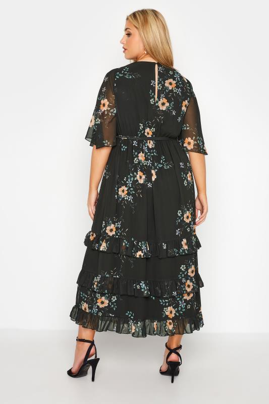 YOURS LONDON Curve Black Floral Print Ruffle Maxi Dress 3