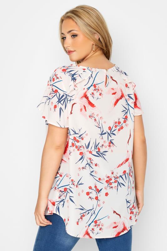 Plus Size White Floral Frill Shoulder Top | Yours Clothing 3