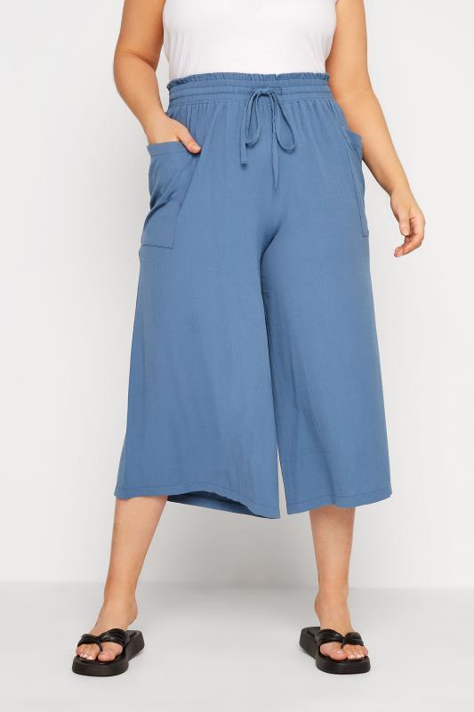 Plus Size Blue Crinkle Culottes | Yours Clothing 1