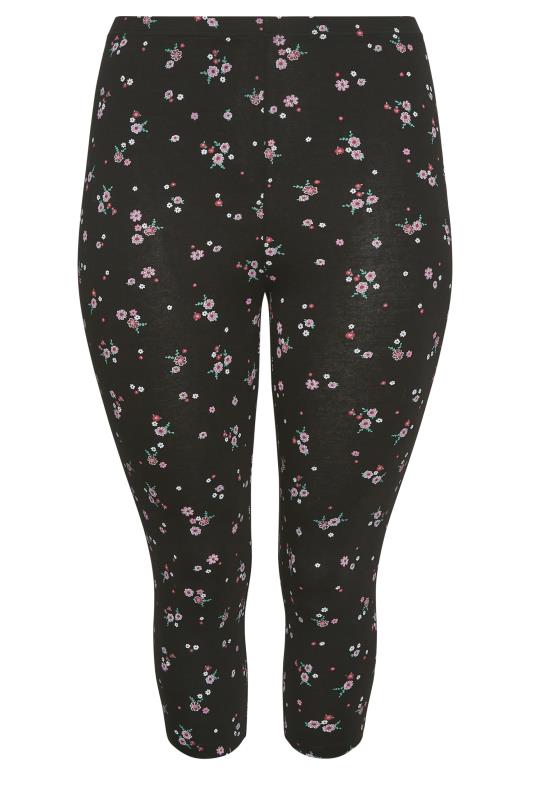YOURS 2 PACK Curve Black Floral Print Cropped Leggings | Yours Clothing 7