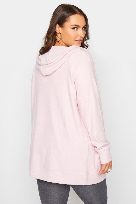 Plus Size Pink Ribbed Zip Through Hoodie | Yours Clothing