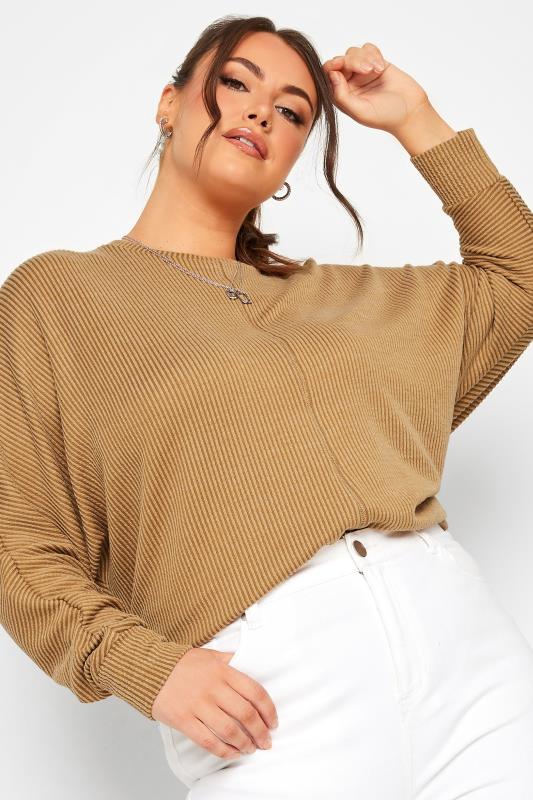 Plus Size Beige Brown Ribbed Soft Touch Top | Yours Clothing 4