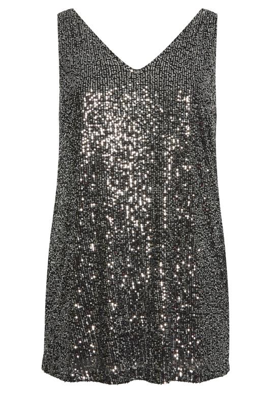 YOURS LONDON Plus Size Silver Sequin Swing Vest Top | Yours Clothing 6