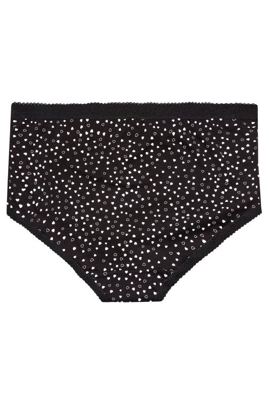 5 PACK Plus Size Black Mini Heart Print High Waisted Full Briefs | Yours Clothing 4
