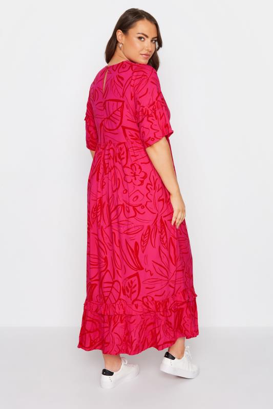 Curve Pink Leaf Print Maxi Dress 3