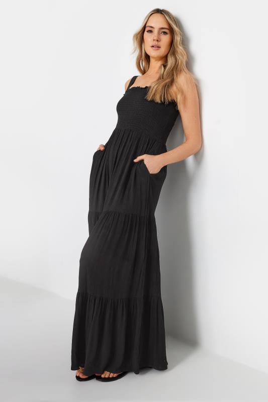  Tallas Grandes LTS Tall Black Shirred Tiered Maxi Dress