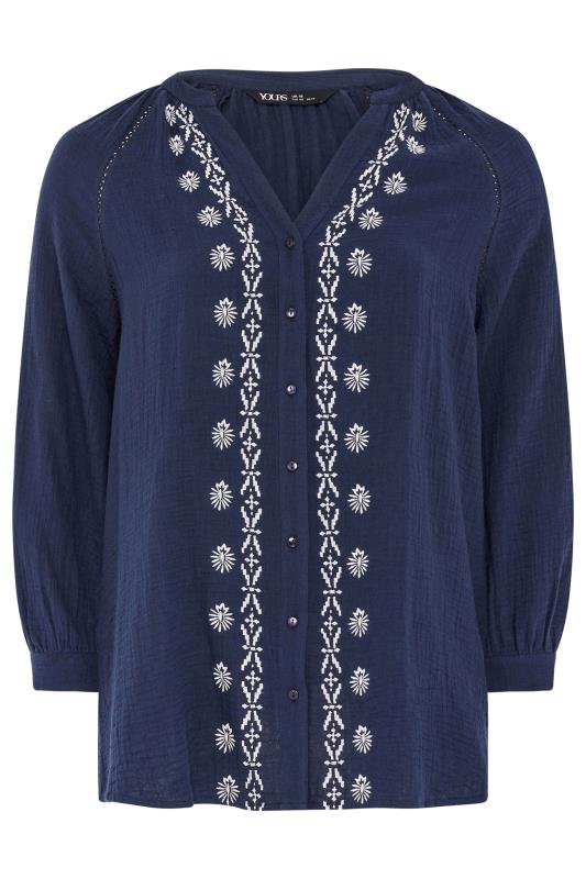 YOURS Plus Size Navy Blue & White Cheesecloth Blouse | Yours Clothing 5