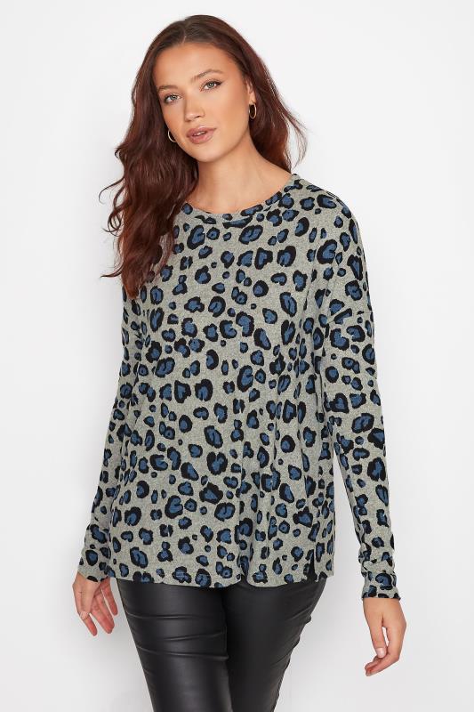LTS Tall Grey Leopard Print T-Shirt 1