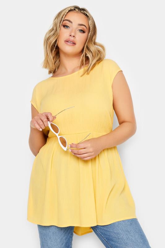 LIMITED COLLECTION Plus Size Yellow Crinkle Boxy Peplum Vest Top | Yours Clothing 2
