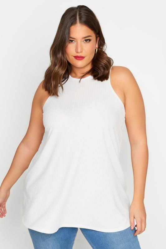 Plus Size  LIMITED COLLECTION Curve White Ribbed Racer Cami Vest Top