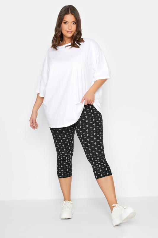 YOURS Plus Size Black Geometric Print Cropped Leggings | Yours Clothing 2