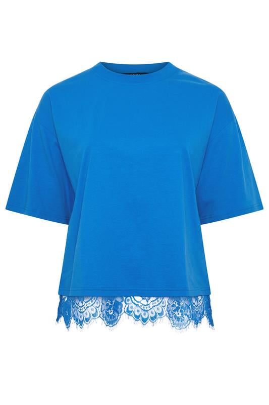 LIMITED COLLECTION Plus Size Cobalt Blue Lace Hem T-Shirt | Yours Clothing 5