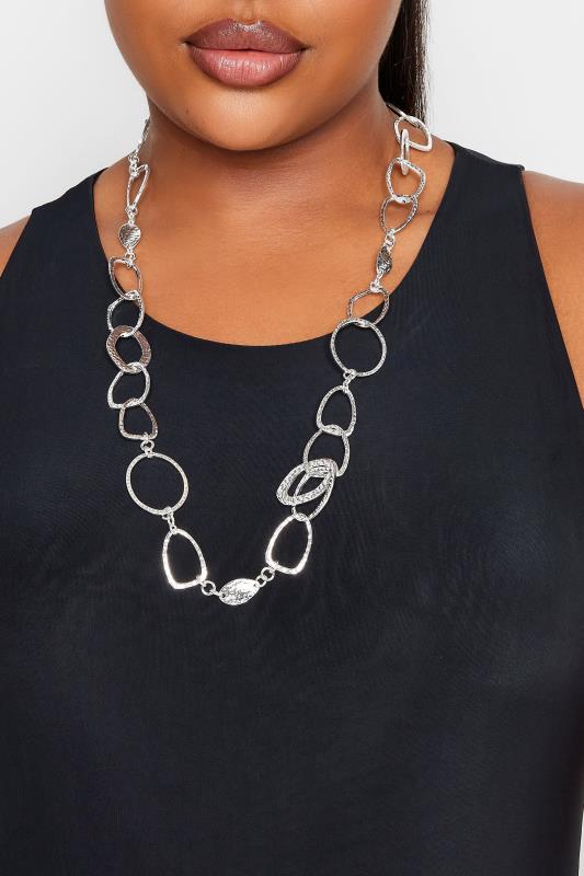Plus Size  Silver Long Textured Hoop Necklace
