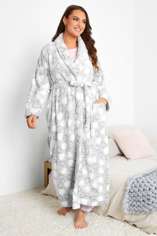 Plus Size Grey Heart Maxi Dressing Gown | Yours Clothing  1