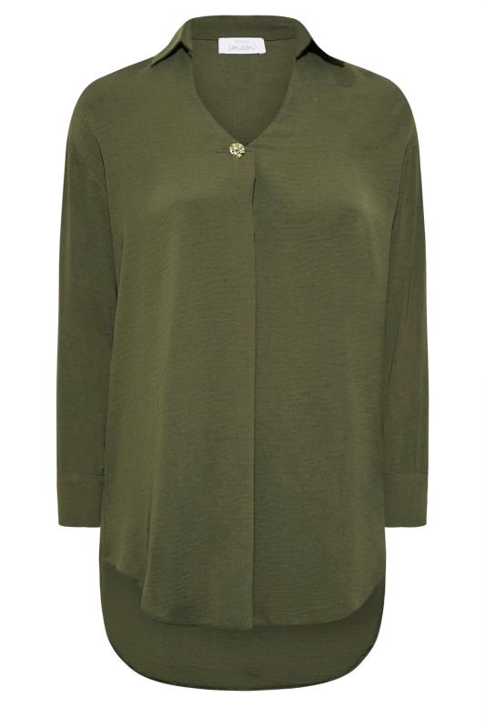 YOURS LONDON Plus Size Womens Curve Khaki Green Button Blouse | Yours Clothing 6