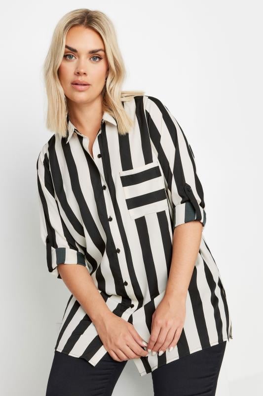 YOURS Plus Size Black & White Stripe Boyfriend Shirt | Yours Clothing  1