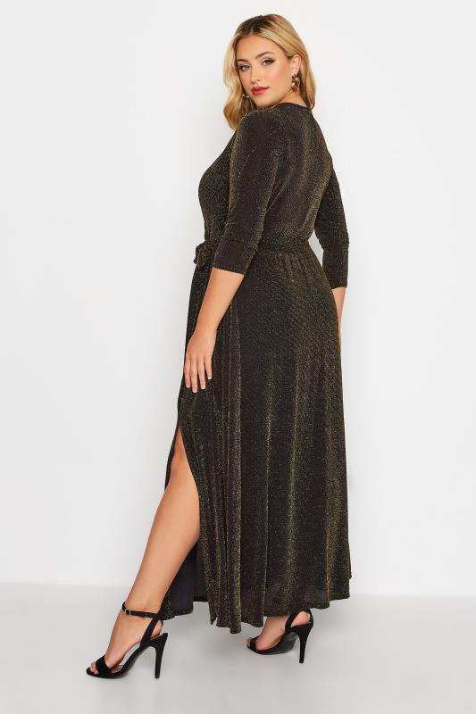 YOURS LONDON Curve Black & Gold Glitter Maxi Wrap Dress | Yours Clothing 3