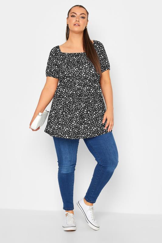 YOURS Plus Size Black Floral Print Square Neck Top | Yours Clothing 2