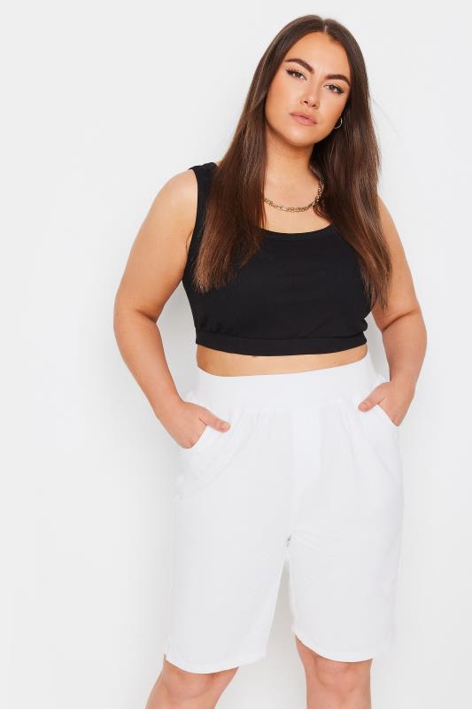 Plus Size  YOURS Curve White Elasticated Cool Cotton Shorts