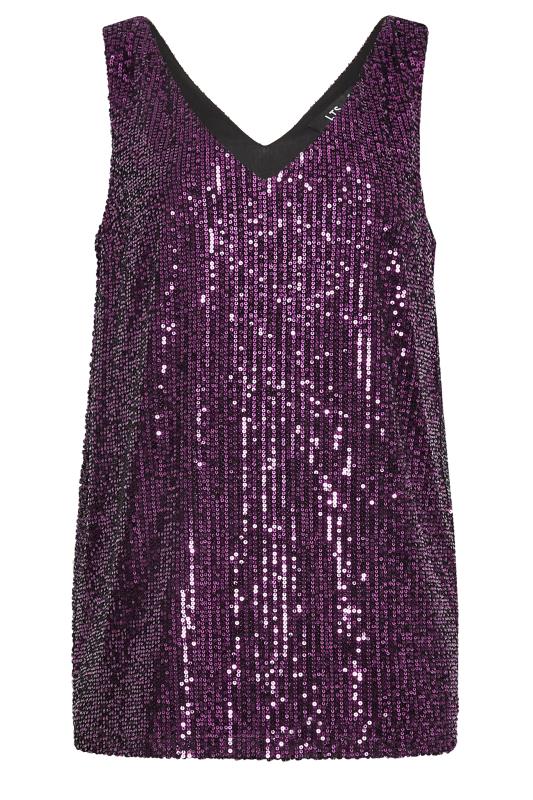 Tall  LTS Tall Dark Purple Sequin V-Neck Cami Top