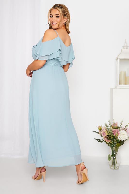 Plus Size YOURS LONDON Curve Blue Bardot Ruffle Bridesmaid Maxi Dress | Yours Clothing  3
