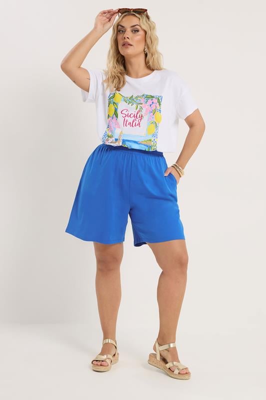 YOURS Plus Size Dark Blue Shirred Shorts | Yours Clothing 4