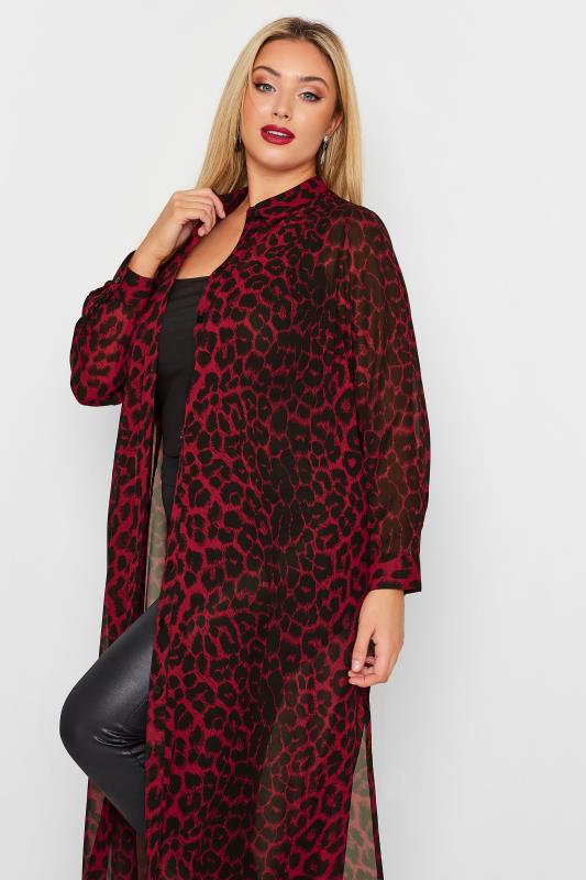 YOURS LONDON Plus Size Curve Dark Red Leopard Print Longline Shirt | Yours Clothing  4
