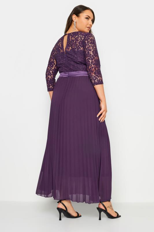 YOURS LONDON Plus Size Purple Lace Wrap Pleated Maxi Dress | Yours Clothing 3