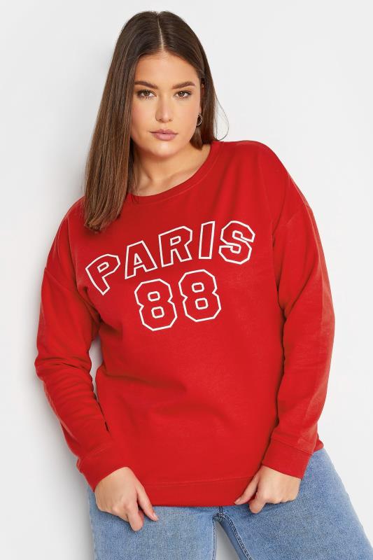  Tallas Grandes LTS Tall Red 'Paris 88' Slogan Sweatshirt