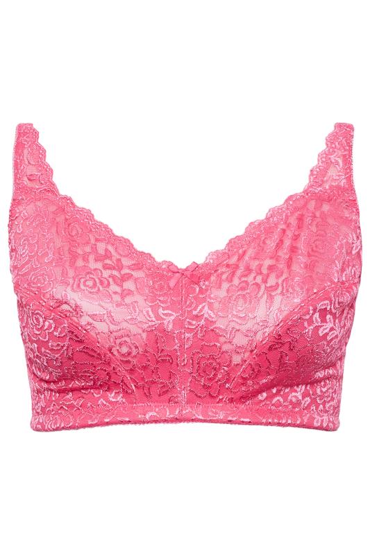 YOURS Plus Size Curve Hot Pink Hi Shine Lace Non-Padded Non-Wired Full Cup Bra | Yours Clothing  4