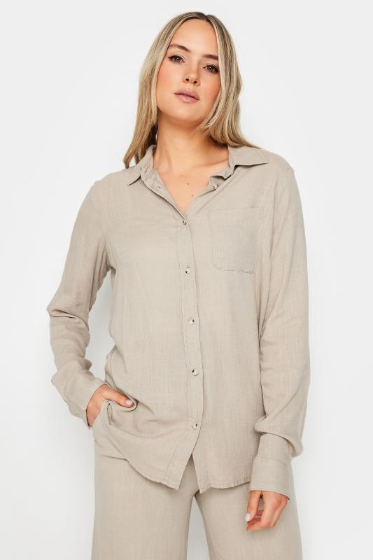  Grande Taille LTS Tall Stone Brown Linen Shirt