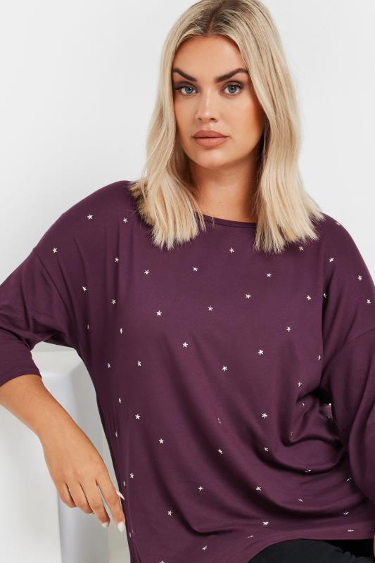 Plus Size  YOURS Curve Purple Star Embellished Swing Top