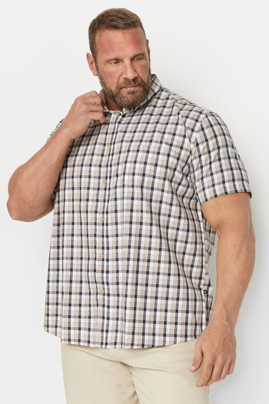 Men's  KAM Big & Tall Stone Beige Multi Short Sleeve Check Shirt