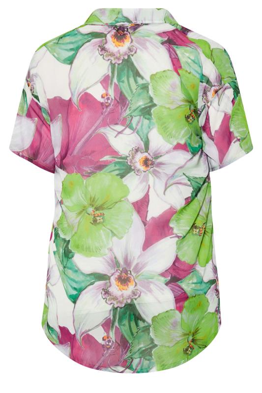 Plus Size Green Floral Button Down Shirt | Yours Clothing 7