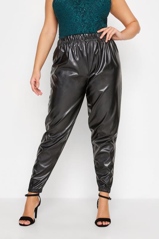 Plus Size LIMITED COLLECTION Black Faux Leather Joggers | Yours Clothing 1