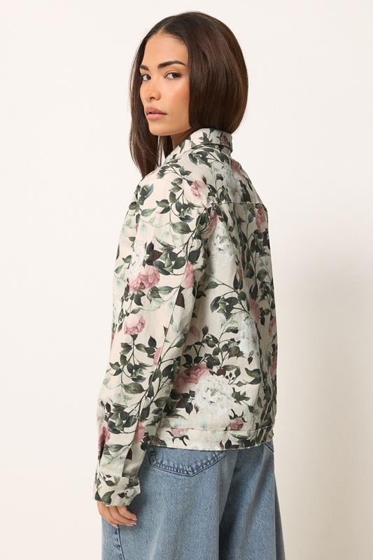PixieGirl Petite Women's Cream Floral Denim Jacket | PixieGirl 2