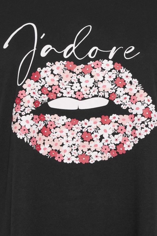 YOURS Curve Plus Size Black 'J'adore' Slogan Lips Foil Print T-Shirt | Yours Clothing 5